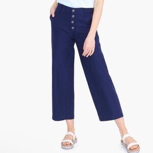 J. Crew Factory Wide Leg Button-Front Cropped Pants in Slub Cotton - Size 27